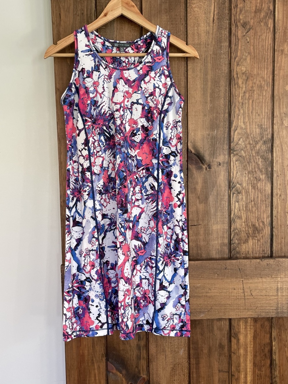 Title Nine Splatter Floral Print Cut Out Racerback Sporty Dress Small